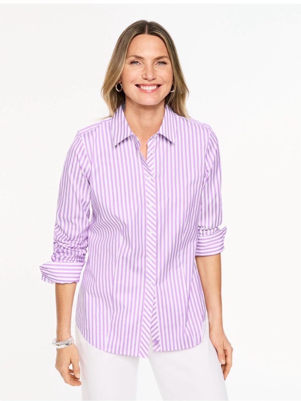 Talbots Lavender & White Striped Button-Down Shirt size 12 non iron